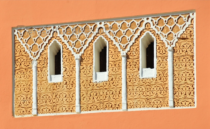 western-sahara100: Laâyoune / El Aaiun, Saguia el-Hamra, Western Sahara: windows and decoration of the minaret at the Moulay Abdel Aziz Great Mosque - photo by M.Torres - (c) Travel-Images.com - Stock Photography agency - Image Bank
