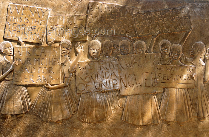 zambia32: Lusaka, Zambia: Freedom Monument - demostrators support Kaunda's UNIP - bas-relief - Independence Avenue - photo by M.Torres - (c) Travel-Images.com - Stock Photography agency - Image Bank