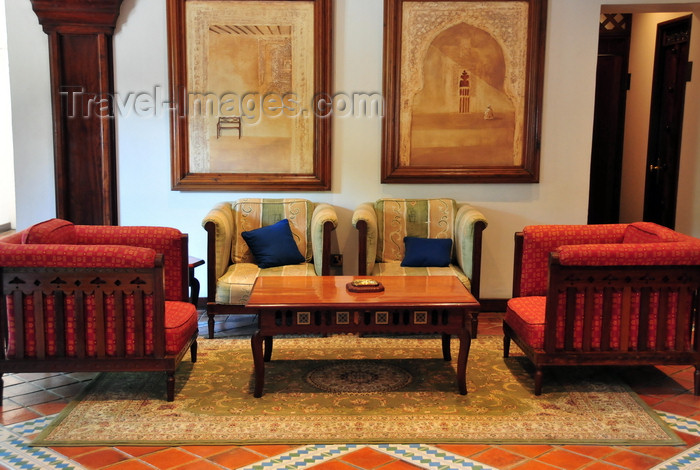 zanzibar102: Stone Town, Zanzibar, Tanzania: elegant hotel lobby - Zanzibar Serena Inn - couches, carpet and paintings - colonial furniture - Shangani - photo by M.Torres - (c) Travel-Images.com - Stock Photography agency - Image Bank