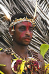 PNG - Papua New Guinea - Head & shoulders of male performer, Tuam Island - photo by B.Cain