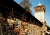 Poland - Krakow / Caracovia / Crakow:  city walls and art market along Florianska street (photo by J.Kaman)