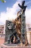 Portugal - Vieira do Minho: in the flames - fire-fighters' memorial - atravs das chamas - monumento aos bombeiros - photo by M.Durruti