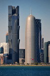 Doha, Qatar: Palm Tower East (architect Marwan Zgheib), Burj Qatar (architect Jean Nouvel), QIPCO / Tornado Tower (designed by SIAT Architects Munich and CICO Consulting Architects + Engineers) - West Bay skyline, Al Corniche - photo by M.Torres