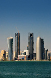 Doha, Qatar: skyscrapers on Doha bay - Al Bidda Tower, Palm Towers, Burj Qatar, Tornado Tower,  West Bay skyline, Al Corniche - photo by M.Torres