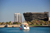 Doha, Qatar: Al Hitmi Towers (right) designed by Norr-Group Architects and Sultan Bin Abdullah Al-Asiri tower, housing the Qatar Port Management Company - yacht in front of the Corniche - photo by M.Torres