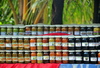 Trfles, Rodrigues island, Mauritius: jars of local jams and preserves for sale at a road side stall - photo by M.Torres