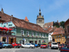 Sighisoara / Segesvr, Mures county, Transylvania, Romania: citadel and Clock tower - Hermann Oberth square- photo by J.Kaman