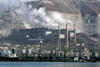 Russia - Novorossisk - Krasnodar kray: power-station and harbour cranes - smoke stacks - air pollution - photo by V.Sidoropolev