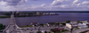 Nizhny Novgorod, Russia: view to Kanavinsky Bridge spanning the Oka river - Harbour, New Fair Cathedral (Aleksandr Nevsky Cathedral), confluence of Oka and Volga (Strelka) - photo by A.Harries