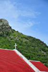 The Bottom, Saba: red roofs, cross and the mountains above the town - photo by M.Torres