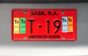 Fort Bay, Saba: car license plate - 'Unspoiled Queen' - Saba refers to Sheba - photo by M.Torres