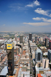 Johannesburg, Gauteng, South Africa:  Johannesburg - CBD skyscrapers - view from the Carlton Centre along Fox St and Commissioner St - Trust Bank Centre with MTN logo, African Life Building, Standard Bank tower - photo by M.Torres