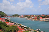 Gustavia, St. Barts / Saint-Barthlemy: the town has the shape of a horseshoe around the small, sheltered harbor - view from Fort Gustave - natural leeward port -  anse naturelle ouvrant sur la rade de Gustavia - photo by M.Torres