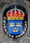 Gustavia, St. Barts / Saint-Barthlemy: Swedish Coat of Arms - Swedish Consulate - Sveriges Konsulat - photo by M.Torres