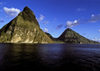 St Lucia: coast and Pitons north of Soufrire - volcanic mountains - Gros Piton and Petit Piton - photo by Andrew Walkinshaw