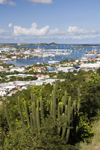 Sint-Maarten - Simpson bay lagoon: from the hills, with cactus in the foreground - photo by D.Smith