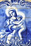 Guadalupe, Lobata district, So Tom and Prncipe / STP: Our Lady of Guadalupe church - Mary and Jesus in tiles / igreja de Nossa Senhora de Guadalupe - Jesus e Maria em azulejos - photo by M.Torres