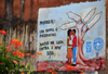So Joo dos Angolares, Cau district, So Tom and Prcipe / STP: UN AIDS awareness campaign - mural promoiting the use of condoms / campanha de preveno do SIDA do PNUD - uso do preservativo- photo by M.Torres