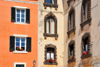 Sassari / Tthari, Sassari province, Sardinia / Sardegna / Sardigna: windows of palazzo Tola - piazza Tola - Carra Manna - photo by M.Torres