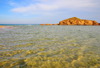 Baia di Chia, Domus de Maria municipality, Cagliari province, Sardinia / Sardegna / Sardigna: beach on the Golfo degli Angeli - limpid sea - photo by M.Torres