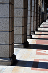 Cagliari, Sardinia / Sardegna / Sardigna: pillars and their shadows - porticoes of Via Roma - Portici della via Roma - quartiere Marina - photo by M.Torres