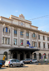 Cagliari, Sardinia / Sardegna / Sardigna: central train station - faade on Piazza Matteotti - west end of Via Roma - Stazione F.S. - quartiere di Stampace - photo by M.Torres