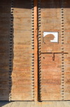 Al-Hofuf, Al-Ahsa Oasis, Eastern Province, Saudi Arabia: old wooden gate of Ibrahim Castle, a 16th century Ottoman fortress - UNESCO world heritage site - photo by M.Torres