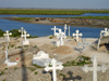 Senegal - Joal-Fadiouth: cemetery - shell village - view to the storage granaries on piles - photo by G.Frysinger