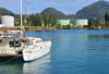 Mahe, Seychelles: Victoria - in the port - catamaran and fuel storage - photo by M.Torres