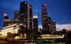 Singapore - Cavanagh Bridge and financial district at night - Singapore skyline - photo by S.Lovegrove