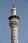 Damascus, Syria: tiled minaret - Islamic architecture - Zareeh Syeda Zainab- one of the twin minarets of the Sayyda Zaynab mosque (Shia) - Sayedah Zeinab Shrine - photo by J.Kaman