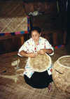 Tonga - Tongatapu - Nuku'alofa: Tongan National Centre - making baskets - basketry - basket weaver - photo by G.Frysinger