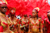 Port of Spain, Trinidad and Tobago: girls with red crowns in the carnival parade - photo by E.Petitalot