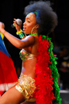 Port of Spain, Trinidad and Tobago: girl in golden bra dancing during  carnival - photo by E.Petitalot 