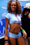 Port of Spain, Trinidad and Tobago: girl in golden bra dancing during  carnival - photo by E.Petitalot 