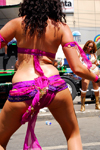 Port of Spain, Trinidad and Tobago: girl in golden bra dancing during  carnival - photo by E.Petitalot 