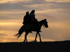 Tunisia - Douz: couple on horse - silhouette - dusk (photo by J.Kaman)