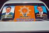 Yusufeli / Perterek, Artvin Province, Black Sea region, Turkey: campaign car - Justice and Development Party - AK Parti - Adalet ve Kalkinma Partisi - light bulb - photo by W.Allgwer