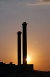 Urfa / Edessa / Sanliurfa, Southeastern Anatolia, Turkey: Roman columns at the site of Urfa Castle - sunset - photo by W.Allgwer