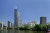 Chicago, Illinois, USA: Chicago River, the Willis / Sears Tower and surrounding skyscrapers - photo by C.Lovell