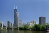 Chicago, Illinois, USA: Chicago River, the Willis / Sears Tower and surrounding skyscrapers - photo by C.Lovell