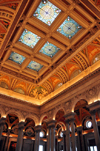 Washington, D.C., USA: Library of Congress - Great Hall of the Thomas Jefferson Building - ceiling and cove, showing the aluminum plating, stained glass windows, sculpture and murals - skylights - sculptor Philip Martiny, architect John L. Smithmeyer - Beaux-Arts style - photo by M.Torres