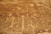 Mesa Verde National Park, Montezuma County, Colorado, USA: densely packed Petroglyphs,at the end of the Petroglyph Point Trail - people, animals, hands and spirals - photo by A.Ferrari