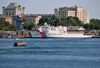 Kittery, Maine, New England, USA: Portsmouth Naval Shipyard - old Portsmouth Naval Prison and U.S. Coast Guard Cutter George W. Campbell (WMEC 909) - photo by M.Torres