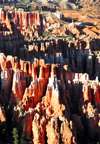 Bryce Canyon National Park, Utah, USA: Inspiration Point - rows of hoodoos from the Claron Formation, with a lower pink limestone layer, containing sand, silt, and iron, and an upper white layer, a purer freshwater limestone - Silent City - photo by M.Torres