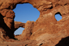 Arches National Park, Grand County, Utah, USA: Turret Arch is still rather young - the small window to the right may eventually join it - photo by A.Ferrari
