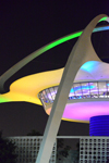 Los Angeles, California, USA: LAX, Los Angeles International Airport at night -  flying saucer Theme Building, equiped with a tuned mass damper to counteract earthquake movements - photo by M.Torres