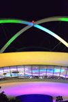 Los Angeles, California, USA: LAX, Los Angeles International Airport at night - crossed arches of the Theme Building -  Westchester neighborhood - photo by M.Torres
