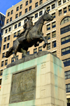 Wilmington, Delaware, USA: Rodney Square - statue of Caesar Rodney seen against the DuPont building, a signer of the Declaration of Independence and President of Delaware, on his trusty steed, 1922 work by James Edward Kelly - photo by M.Torres