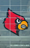 Louisville, Kentucky, USA: KFC Yum Center - logo of the Louisville Cardinals basketball team on the glass wall - photo by M.Torres